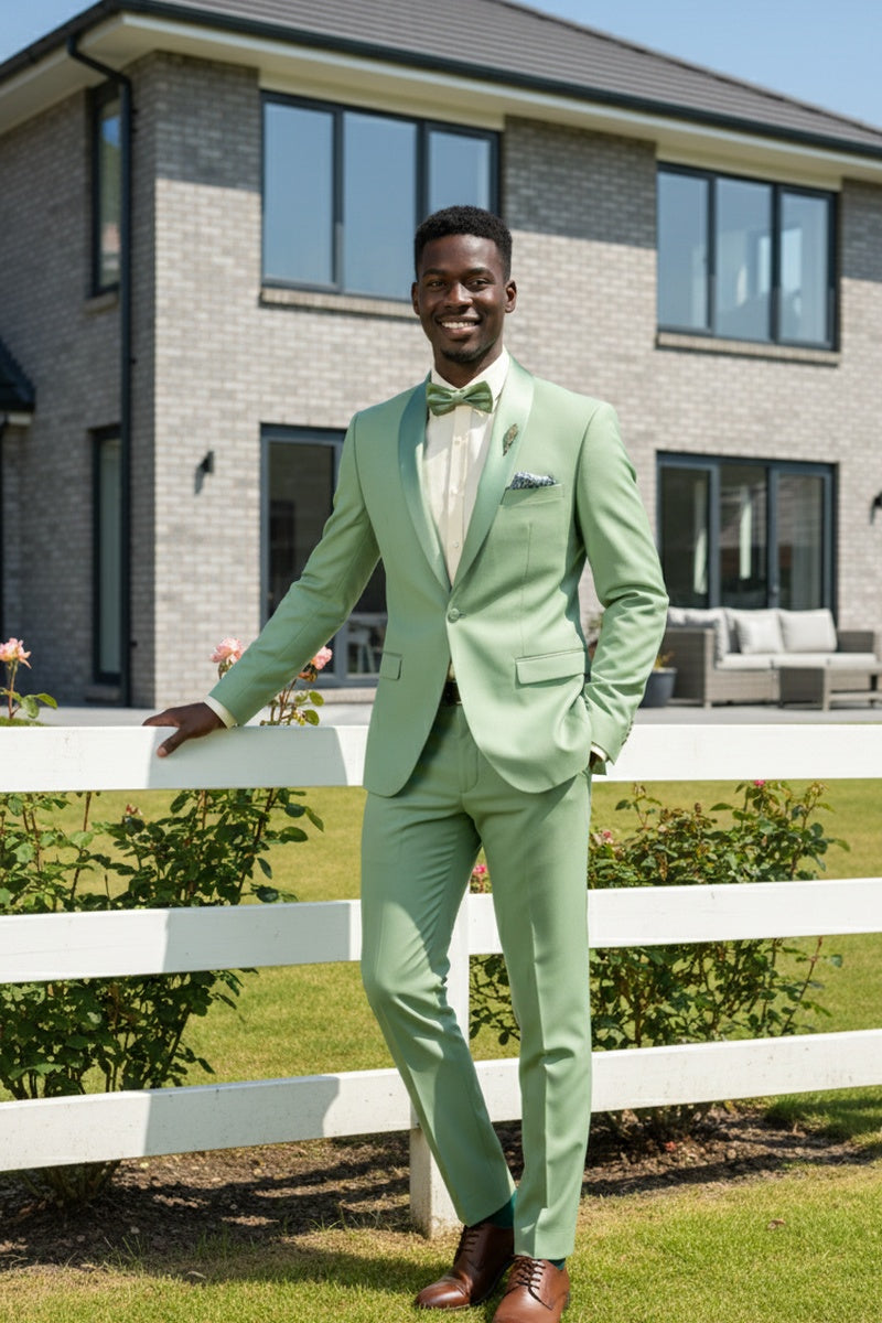 "Spectrum" Sage 1-Button Shawl Tuxedo (3-Piece Set)
