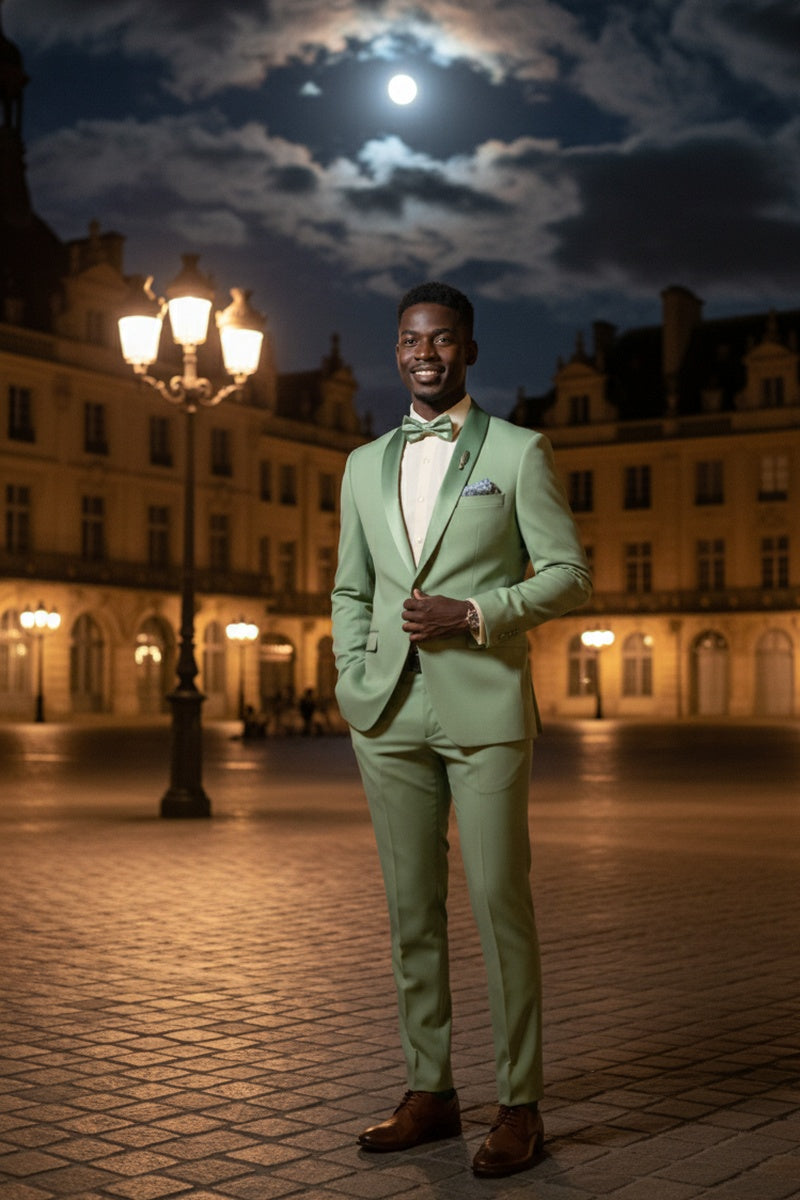 "Spectrum" Sage 1-Button Shawl Tuxedo (3-Piece Set)