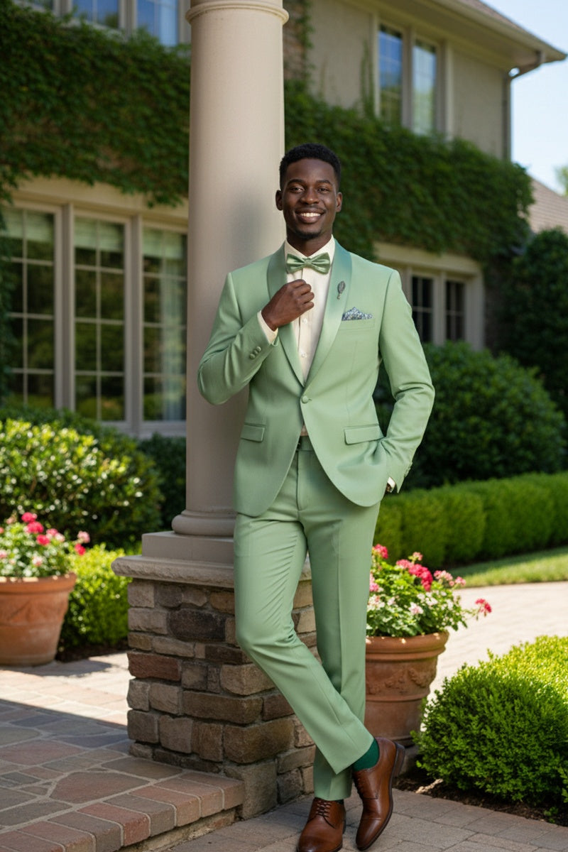 "Spectrum" Sage 1-Button Shawl Tuxedo (3-Piece Set)