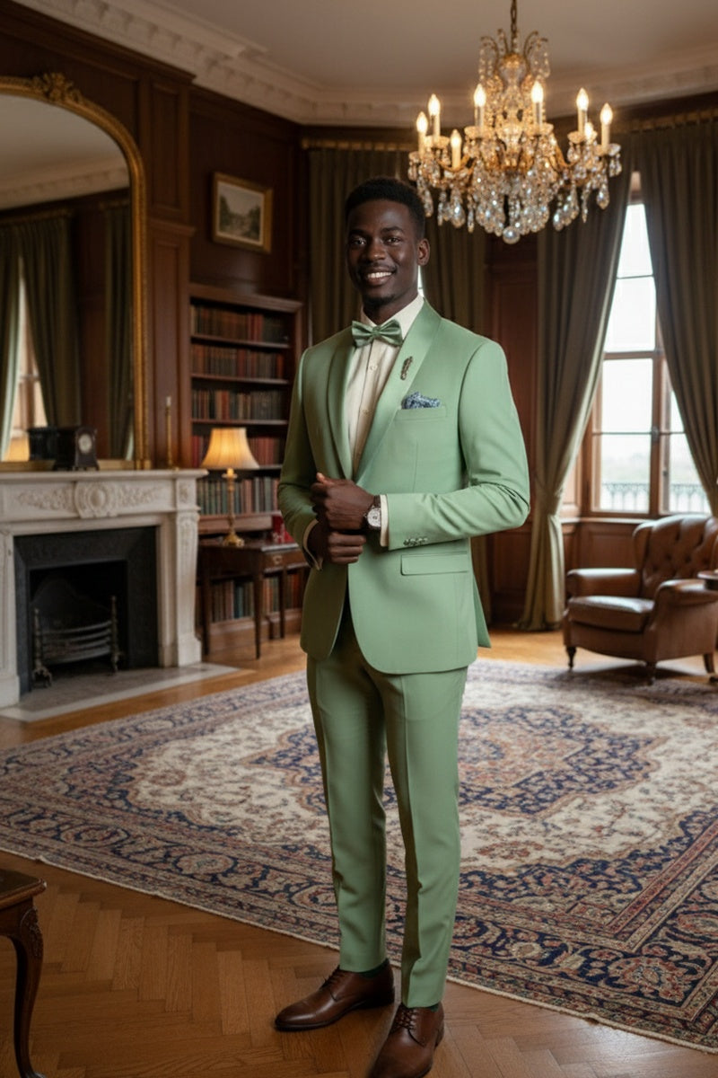 "Spectrum" Sage 1-Button Shawl Tuxedo (3-Piece Set)