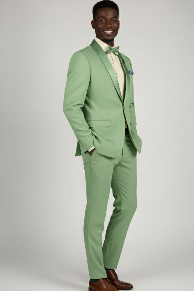 "Spectrum" Sage 1-Button Shawl Tuxedo (3-Piece Set)