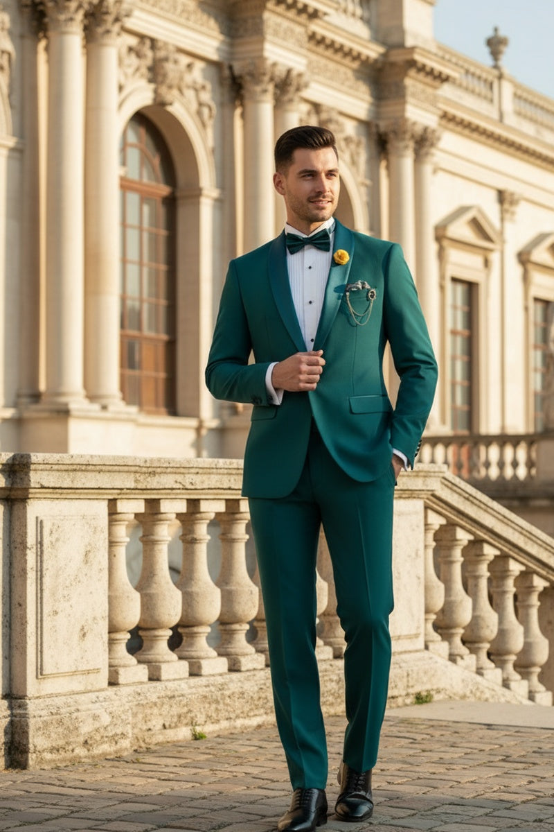 "Spectrum" Teal 1-Button Shawl Tuxedo (3-Piece Set)