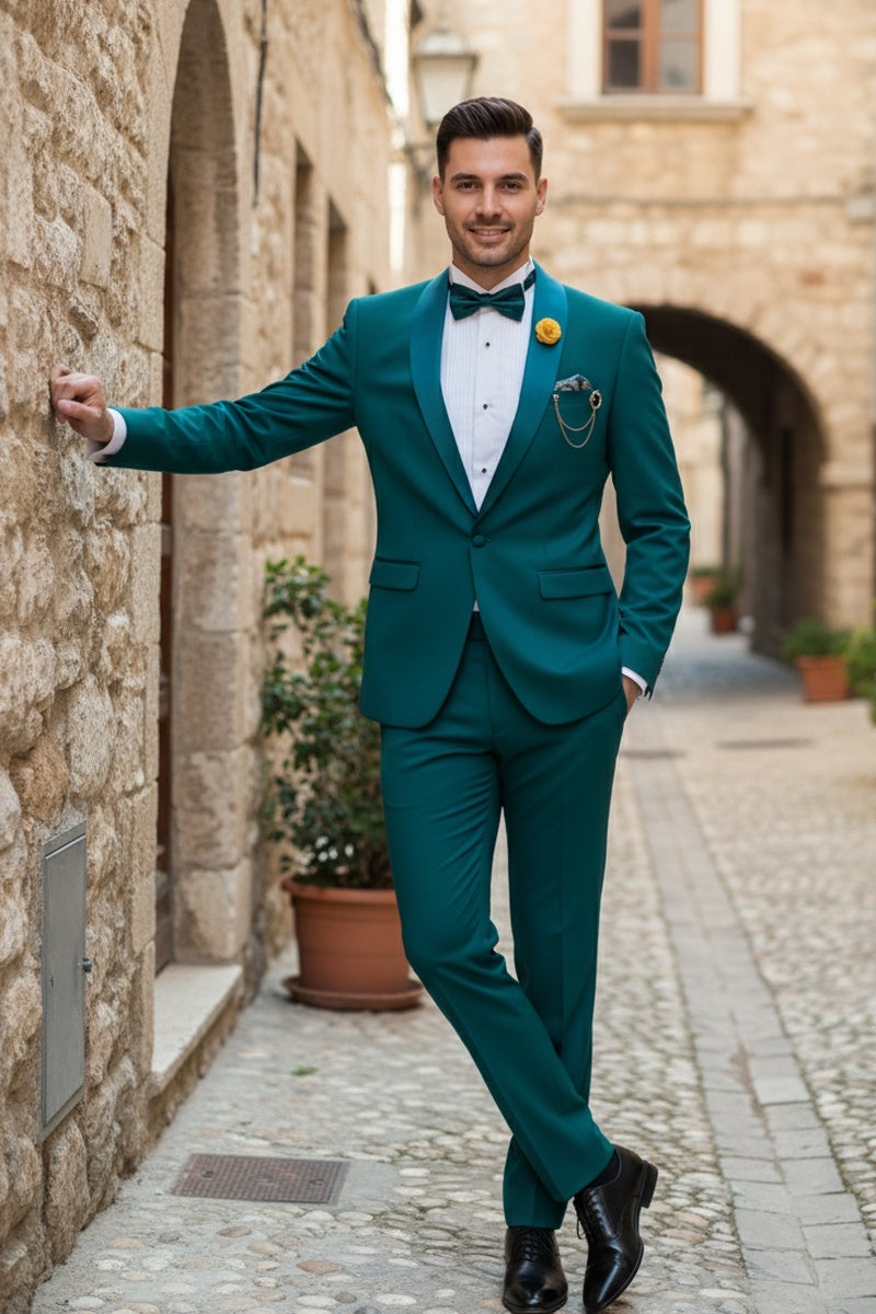 "Spectrum" Teal 1-Button Shawl Tuxedo (3-Piece Set)