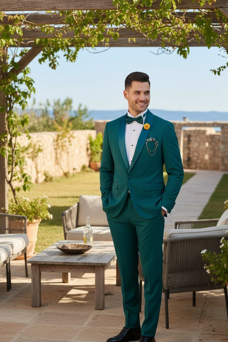 "Spectrum" Teal 1-Button Shawl Tuxedo (3-Piece Set)