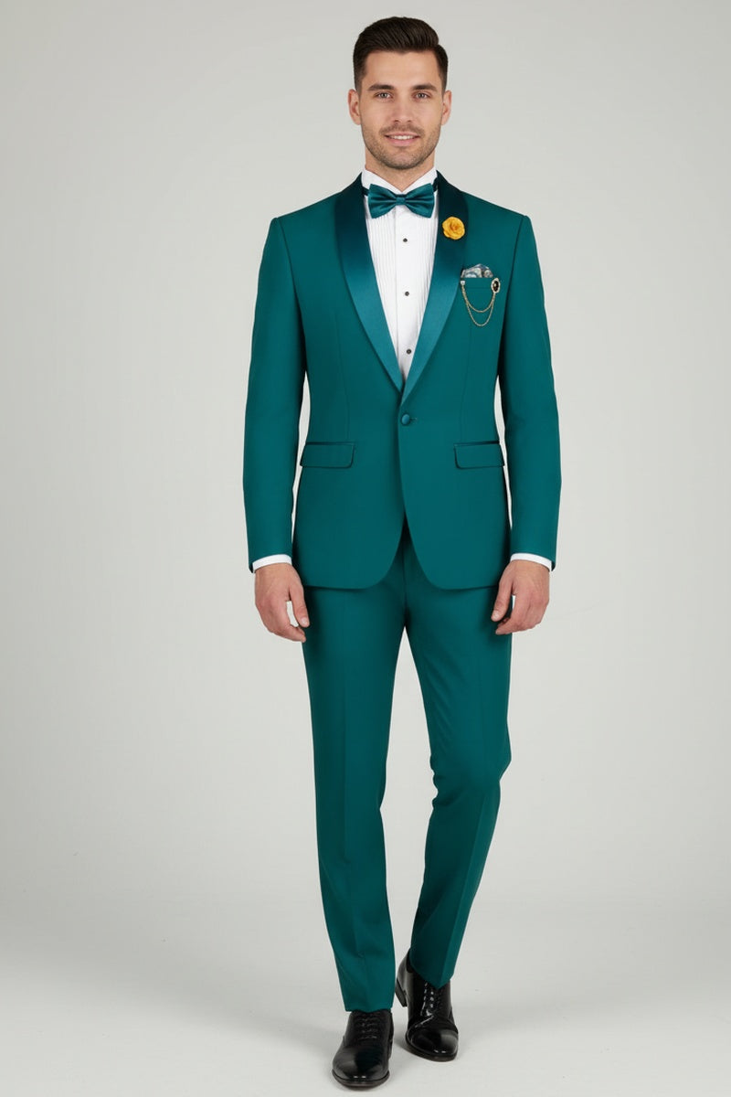 "Spectrum" Teal 1-Button Shawl Tuxedo (3-Piece Set)