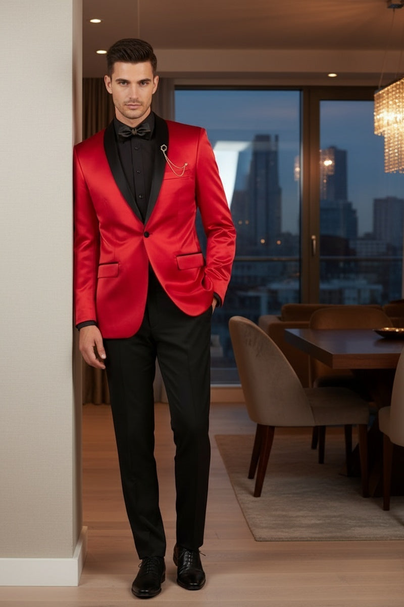 "Stretch Sateen" Red Tuxedo Jacket (Separates)