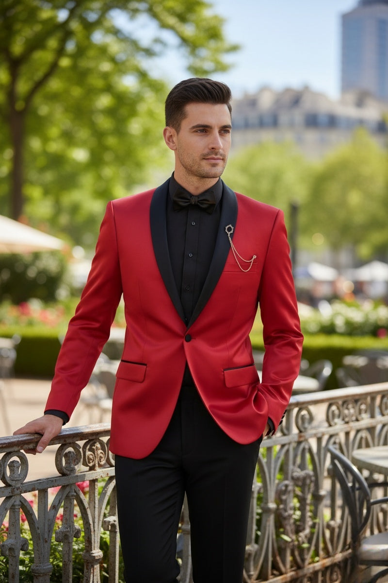 "Stretch Sateen" Red Tuxedo Jacket (Separates)