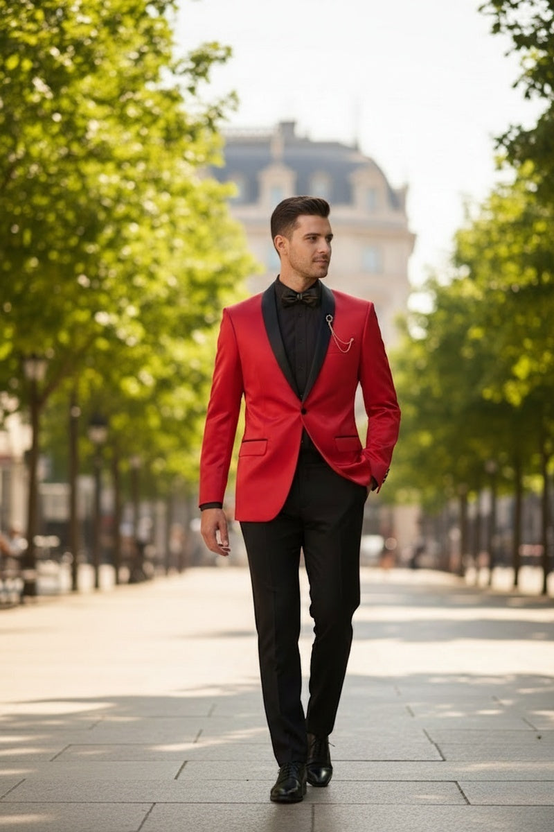 "Stretch Sateen" Red Tuxedo Jacket (Separates)