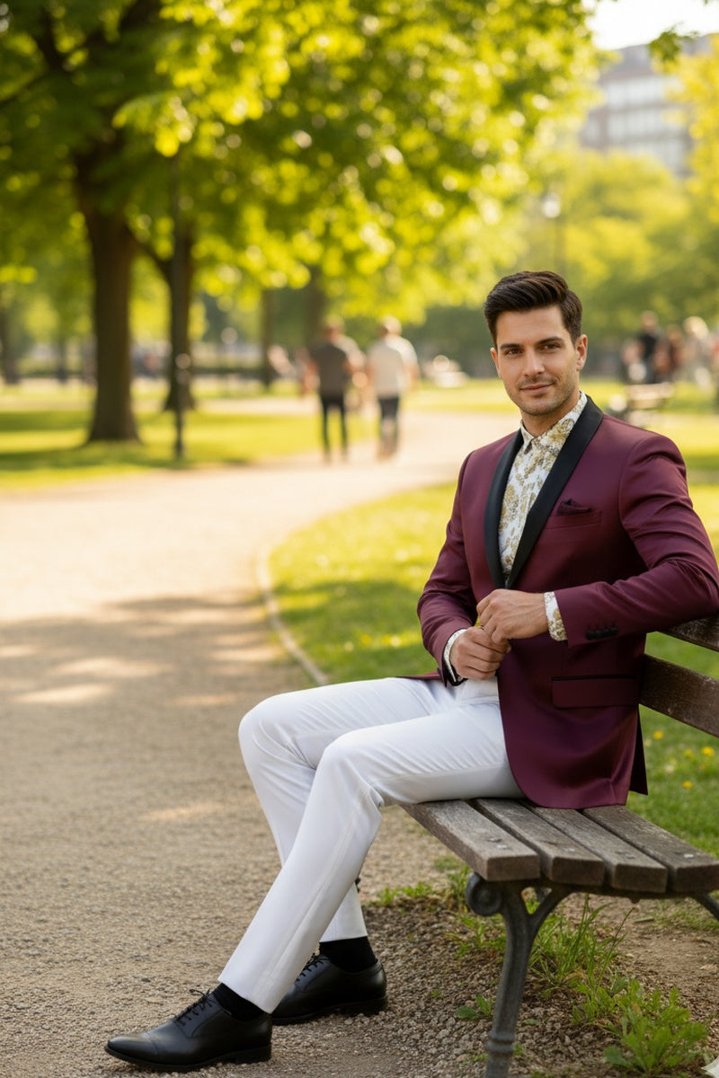 "Stretch Sateen" Wine Tuxedo Jacket (Separates)