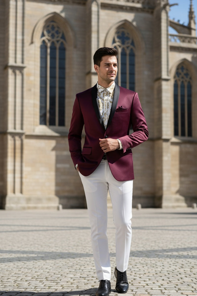 "Stretch Sateen" Wine Tuxedo Jacket (Separates)