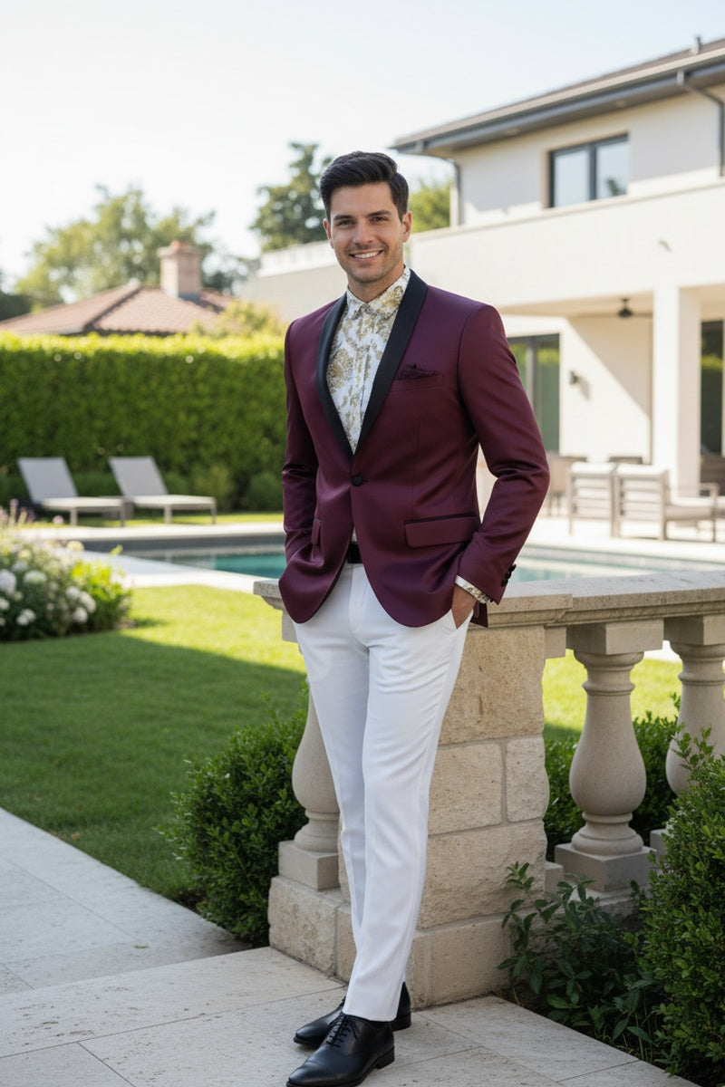 "Stretch Sateen" Wine Tuxedo Jacket (Separates)