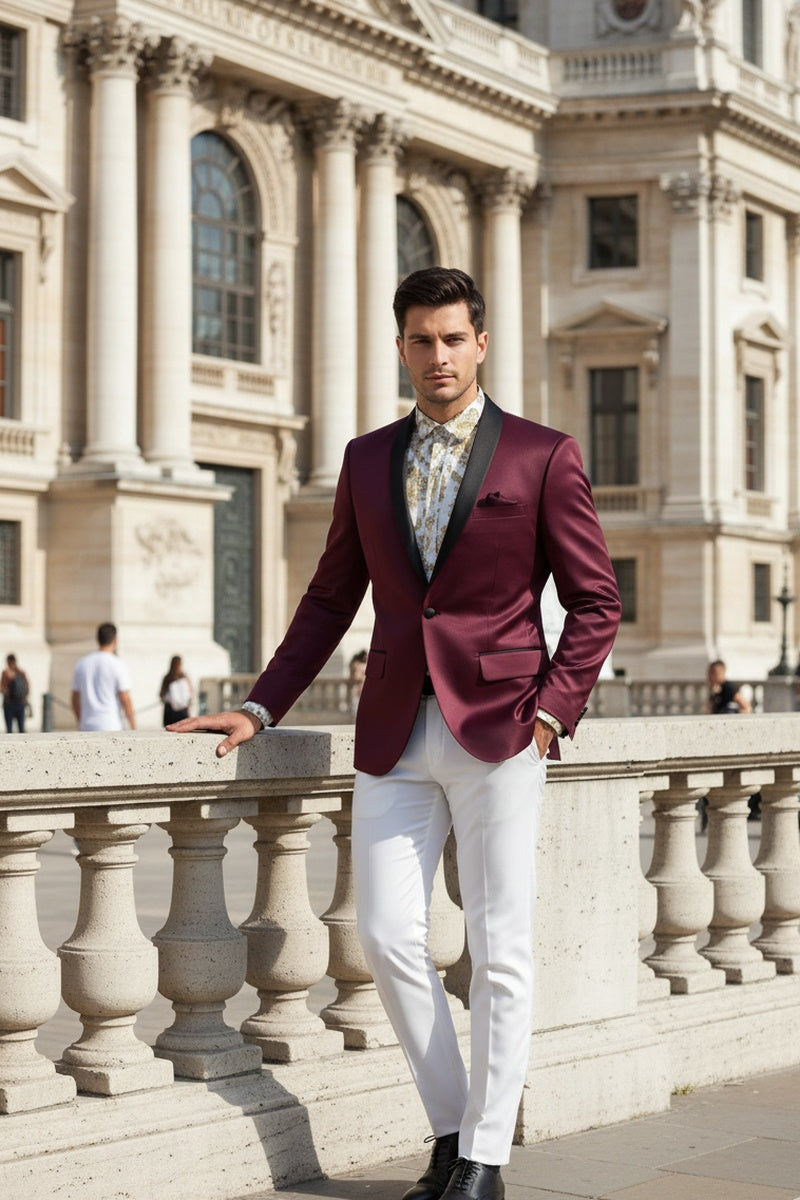 "Stretch Sateen" Wine Tuxedo Jacket (Separates)