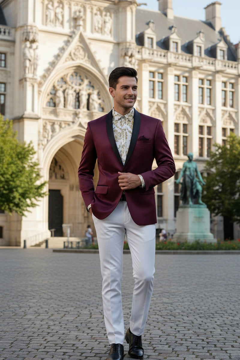 "Stretch Sateen" Wine Tuxedo Jacket (Separates)