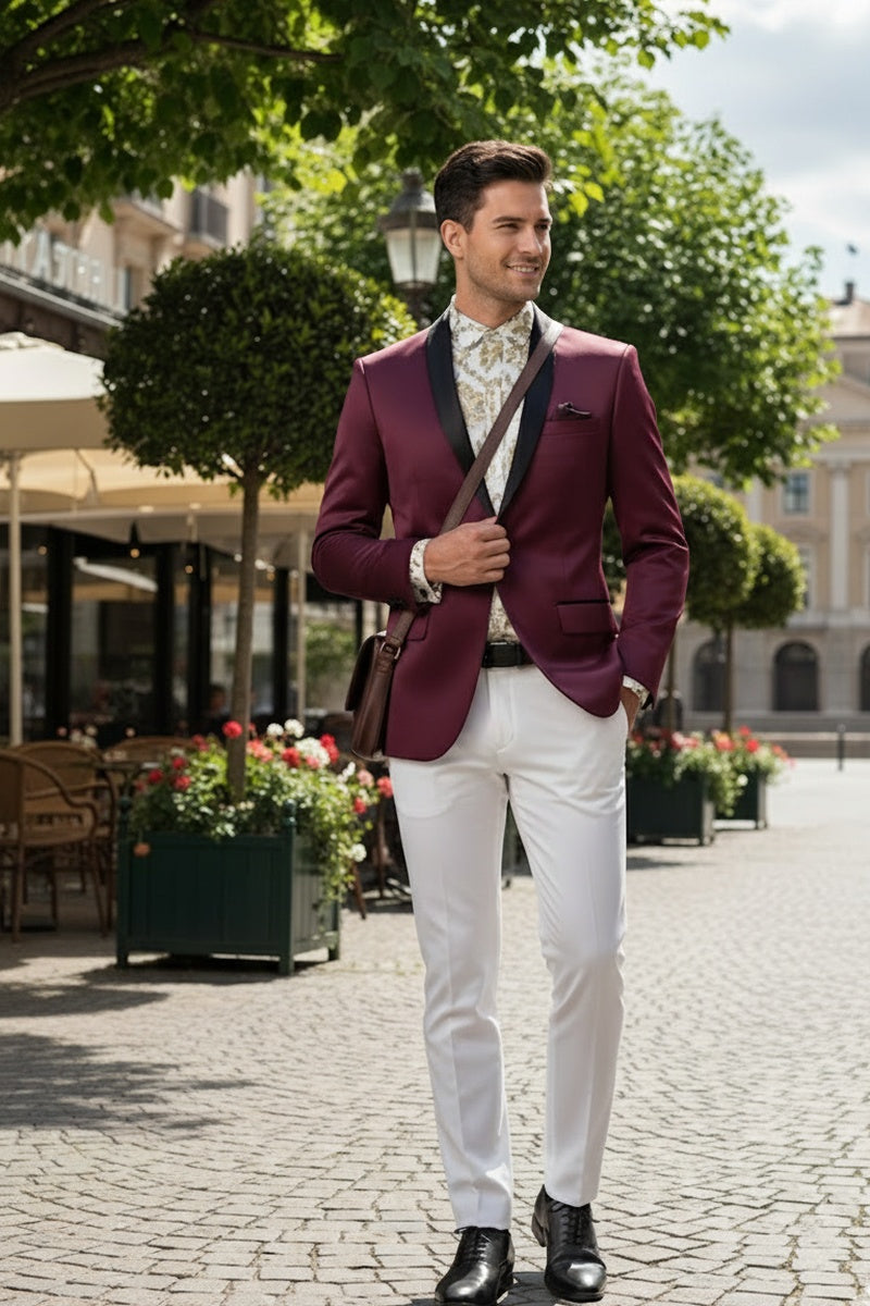 "Stretch Sateen" Wine Tuxedo Jacket (Separates)