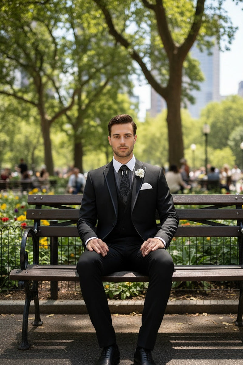 "Syracuse" Black Vinci 2-Button Notch Tuxedo (3-Piece Set)