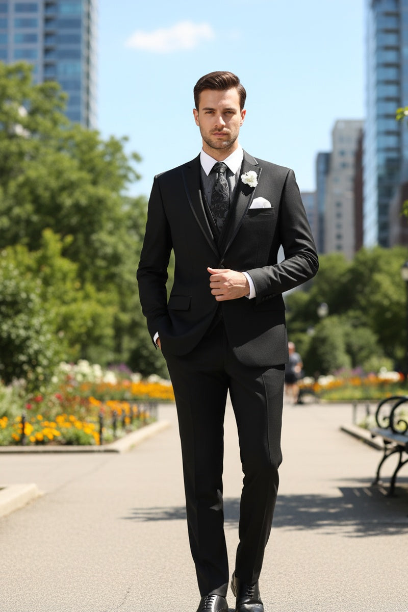 "Syracuse" Black Vinci 2-Button Notch Tuxedo (3-Piece Set)