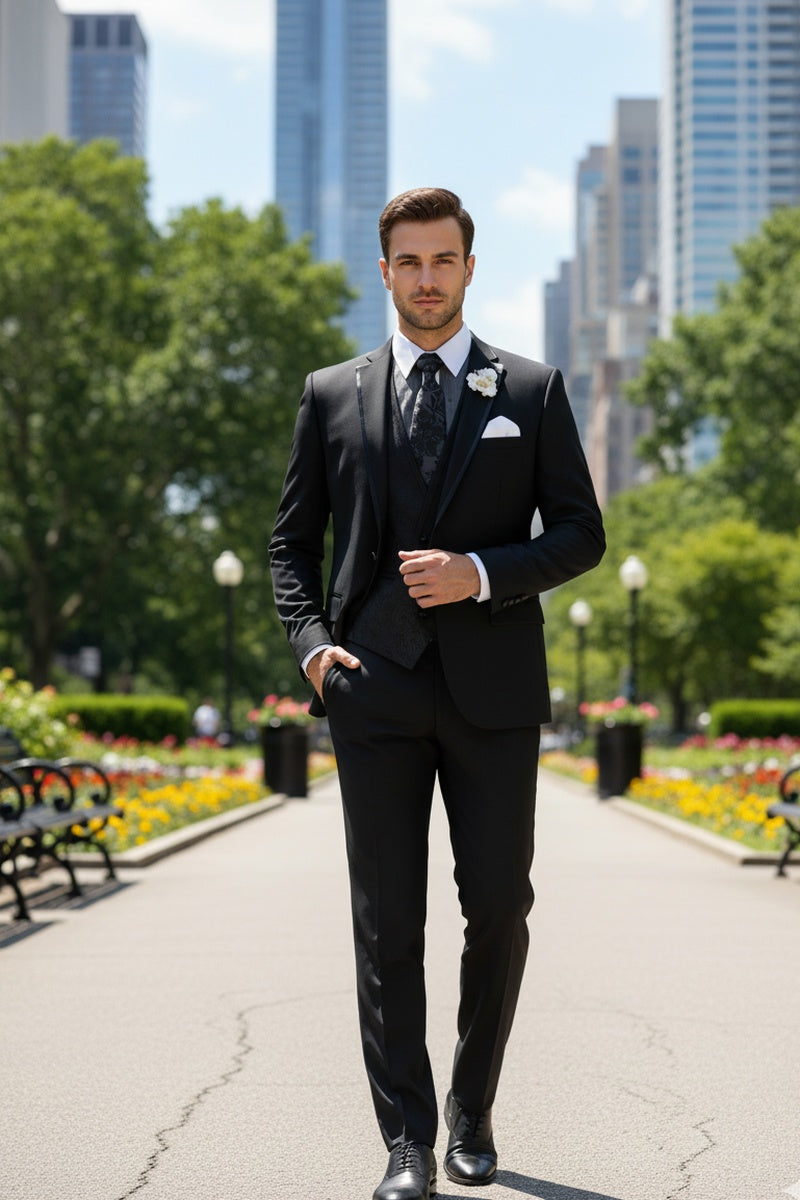 "Syracuse" Black Vinci 2-Button Notch Tuxedo (3-Piece Set)