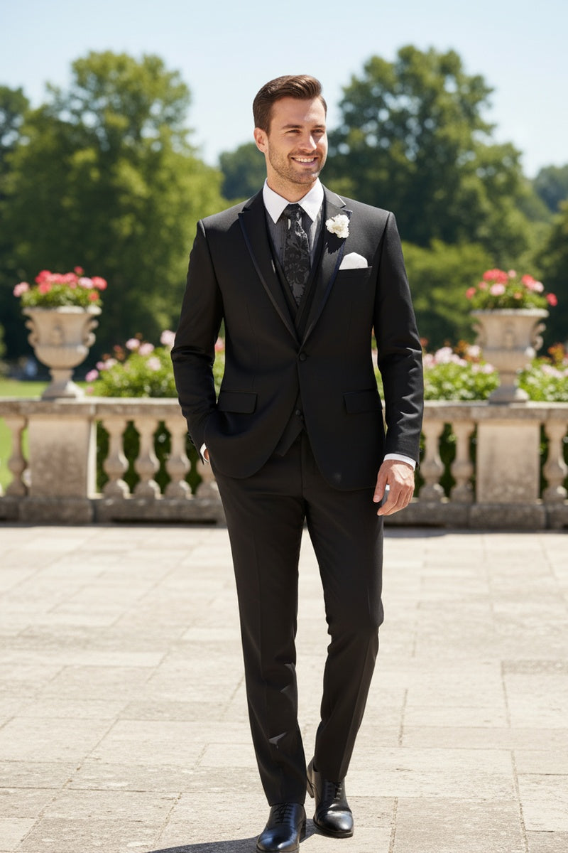 "Syracuse" Black Vinci 2-Button Notch Tuxedo (3-Piece Set)