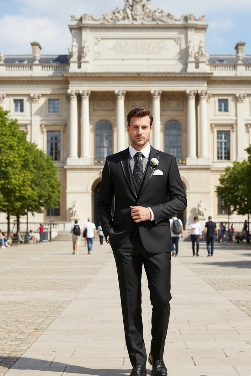 "Syracuse" Black Vinci 2-Button Notch Tuxedo (3-Piece Set)