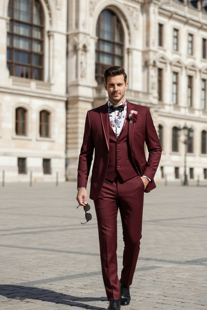 "Syracuse" Burgundy Vinci 2-Button Notch Tuxedo (3-Piece Set)