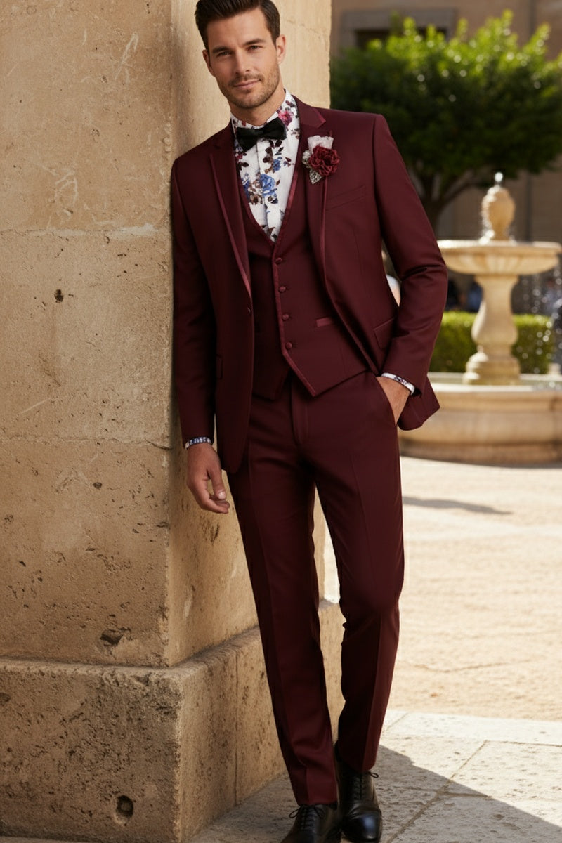 "Syracuse" Burgundy Vinci 2-Button Notch Tuxedo (3-Piece Set)