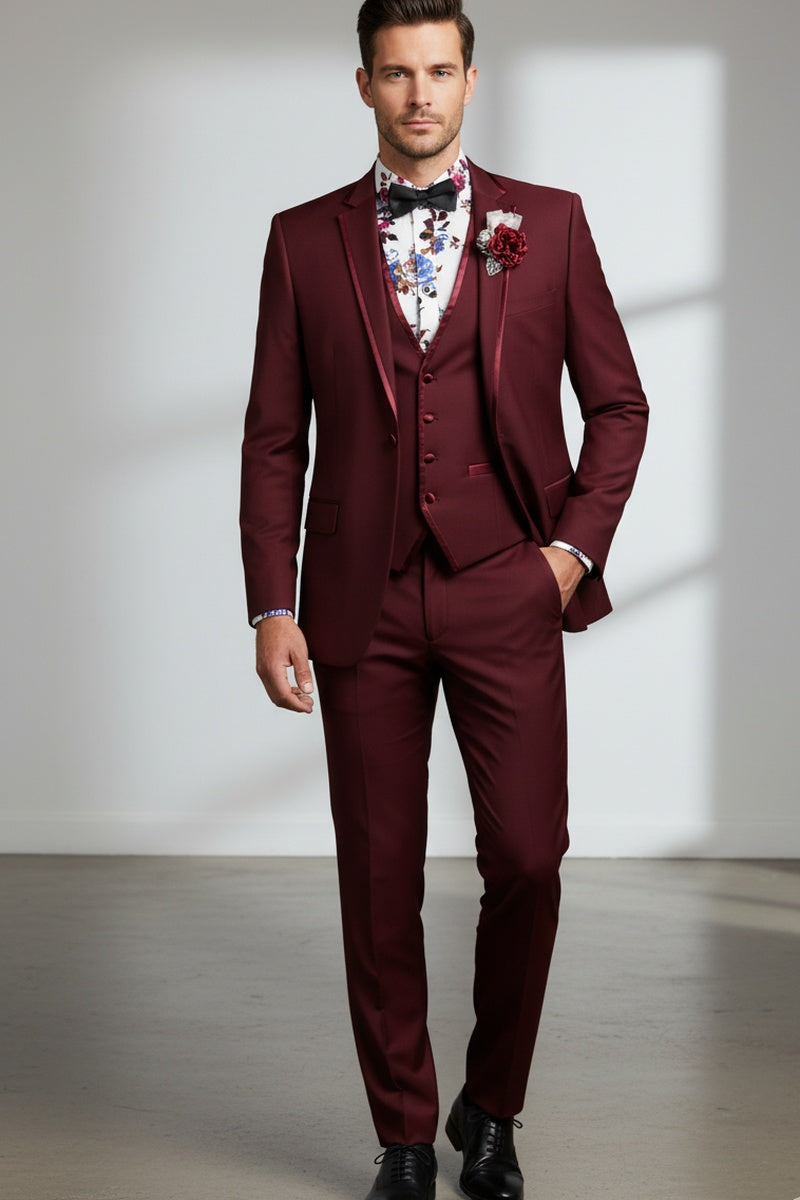 "Syracuse" Burgundy Vinci 2-Button Notch Tuxedo (3-Piece Set)