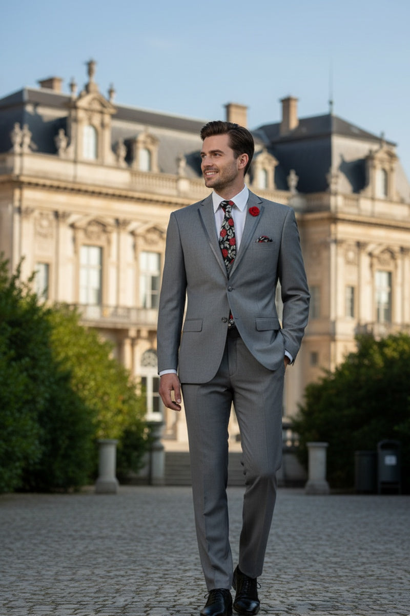 "Syracuse" Light Grey Vinci 2-Button Notch Tuxedo (3-Piece Set)