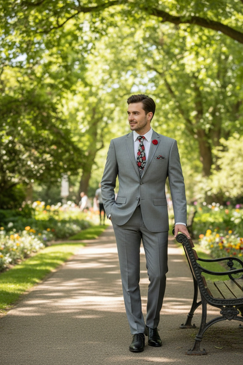 "Syracuse" Light Grey Vinci 2-Button Notch Tuxedo (3-Piece Set)