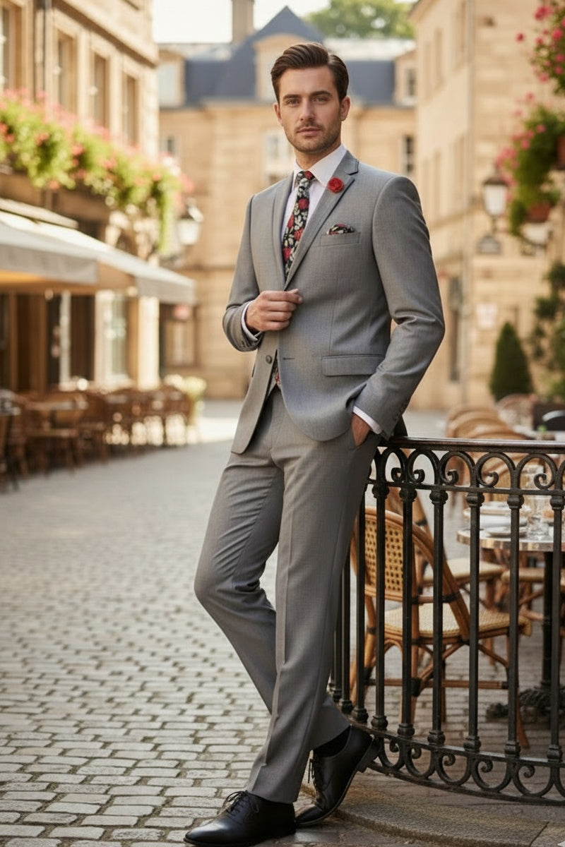 "Syracuse" Light Grey Vinci 2-Button Notch Tuxedo (3-Piece Set)
