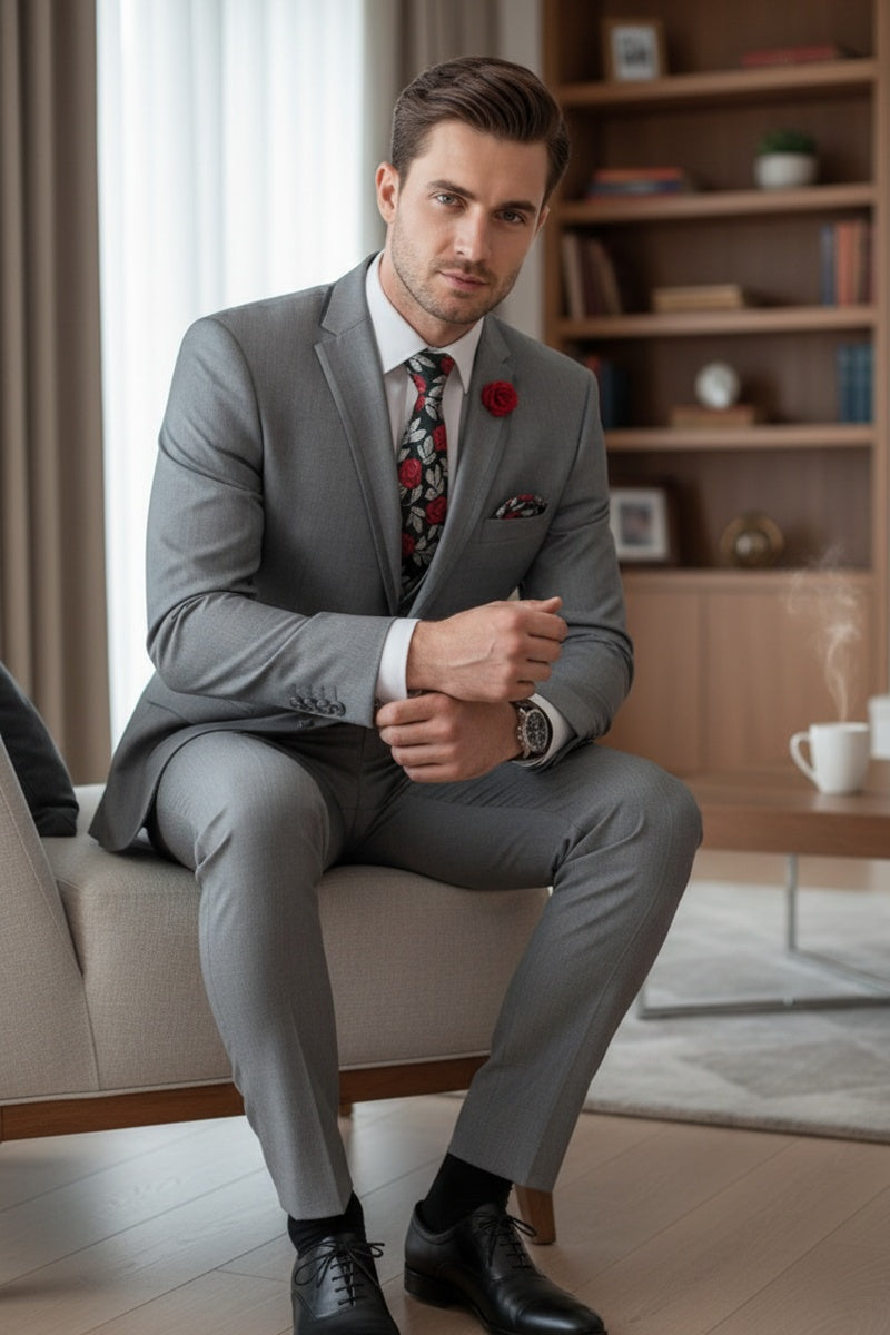"Syracuse" Light Grey Vinci 2-Button Notch Tuxedo (3-Piece Set)