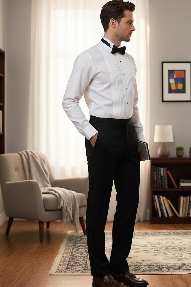 "Washington" Black Stretch Blend Tuxedo Pants