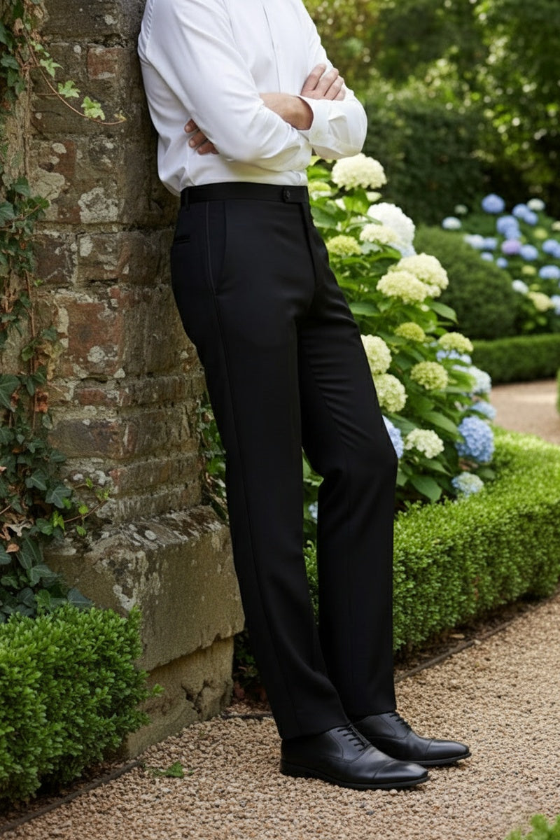 "Washington" Black Stretch Blend Tuxedo Pants