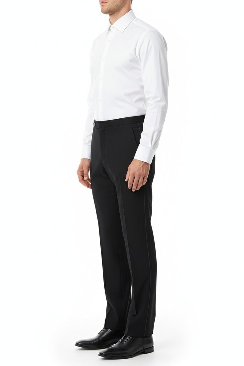 "Washington" Black Stretch Blend Tuxedo Pants