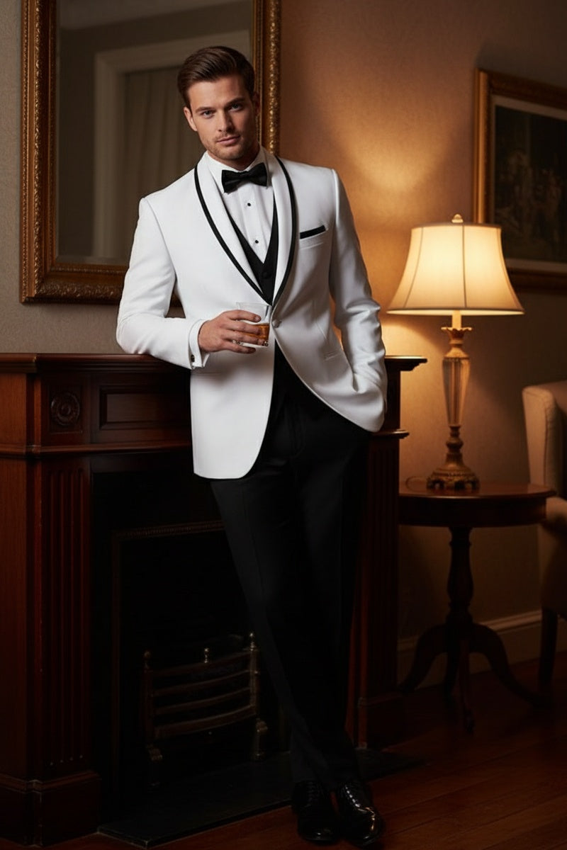 "Xavier" White Tuxedo Jacket (Separates)