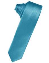 Load image into Gallery viewer, Cardi Self Tie Turquoise Luxury Satin Skinny Necktie