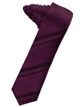 Load image into Gallery viewer, Cardi Self Tie Berry Striped Satin Skinny Necktie