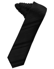 Load image into Gallery viewer, Cardi Self Tie Black Striped Satin Skinny Necktie