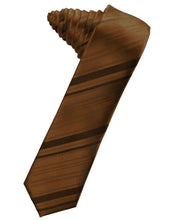 Load image into Gallery viewer, Cardi Self Tie Cognac Striped Satin Skinny Necktie