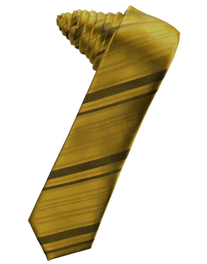 Cardi Self Tie Golden Striped Satin Skinny Necktie
