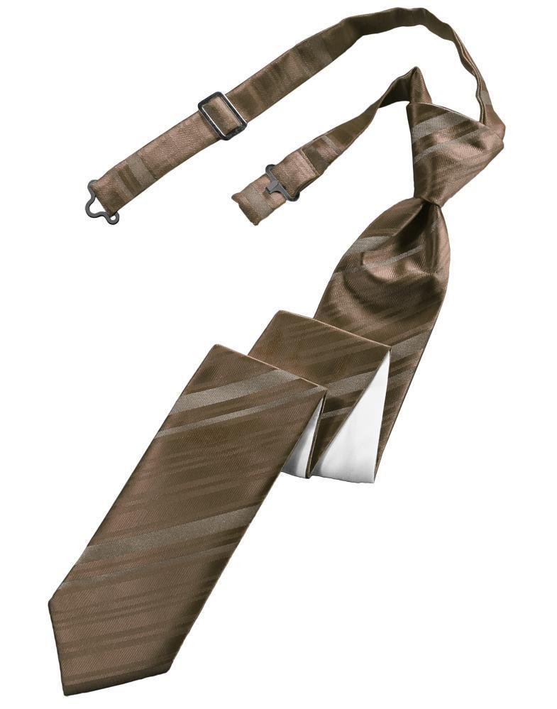 Cardi Pre-Tied Latte Striped Satin Skinny Necktie