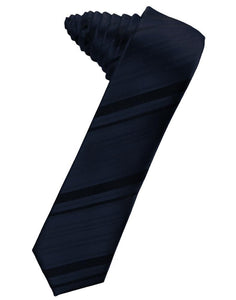Cardi Self Tie Midnight Blue Striped Satin Skinny Necktie