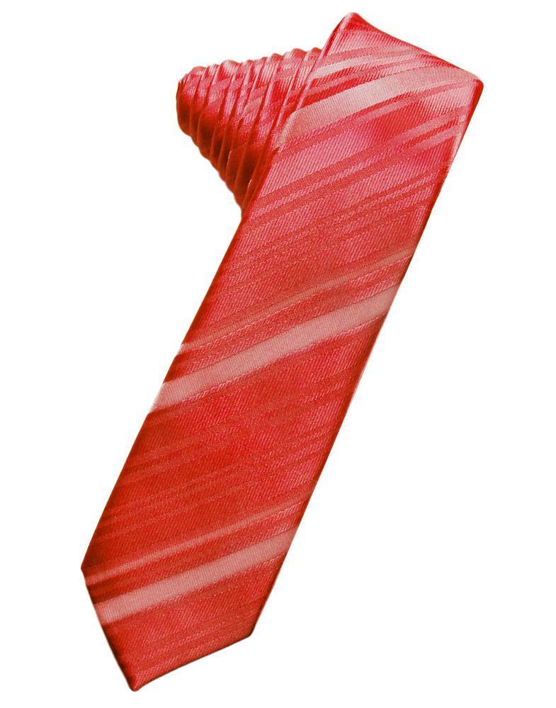 Cardi Self Tie Persimmon Striped Satin Skinny Necktie