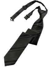 Load image into Gallery viewer, Cardi Pre-Tied Pewter Striped Satin Skinny Necktie