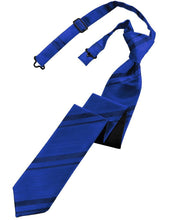 Load image into Gallery viewer, Cardi Pre-Tied Royal Blue Striped Satin Skinny Necktie