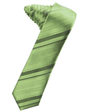 Load image into Gallery viewer, Cardi Self Tie Sage Striped Satin Skinny Necktie