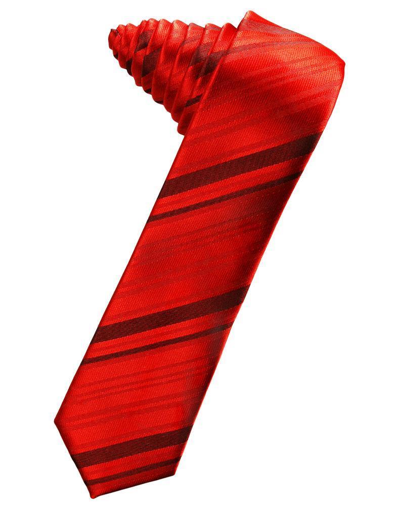 Cardi Self Tie Scarlet Striped Satin Skinny Necktie