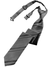 Load image into Gallery viewer, Cardi Pre-Tied Silver Striped Satin Skinny Necktie
