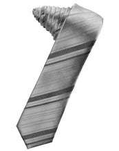 Load image into Gallery viewer, Cardi Self Tie Silver Striped Satin Skinny Necktie