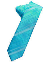 Load image into Gallery viewer, Cardi Self Tie Turquoise Striped Satin Skinny Necktie