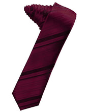 Load image into Gallery viewer, Cardi Self Tie Wine Striped Satin Skinny Necktie